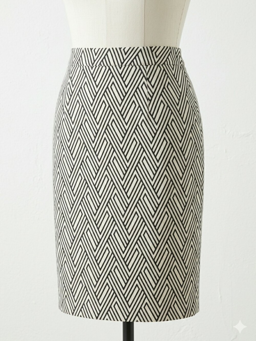 BANANA REPUBLIC Black Ivory Geometric Textured Pencil Skirt Tailored Size 6